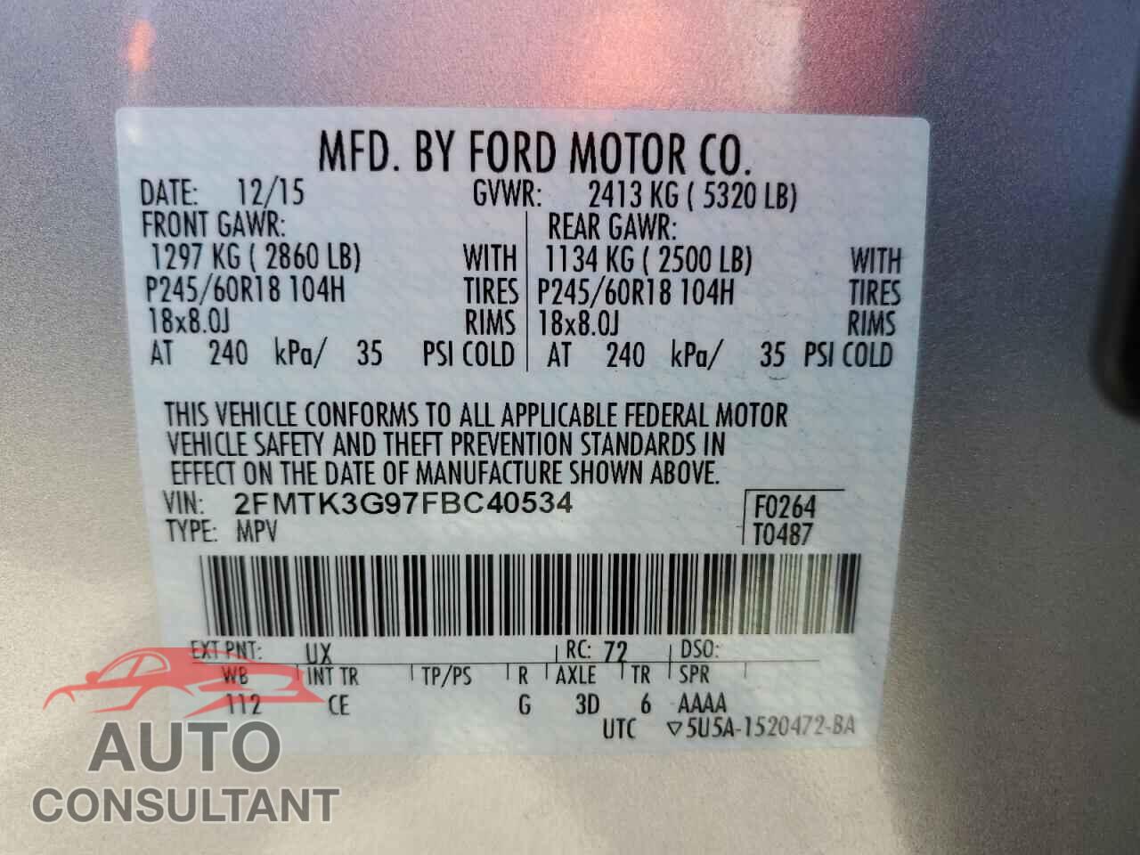 FORD EDGE 2015 - 2FMTK3G97FBC40534