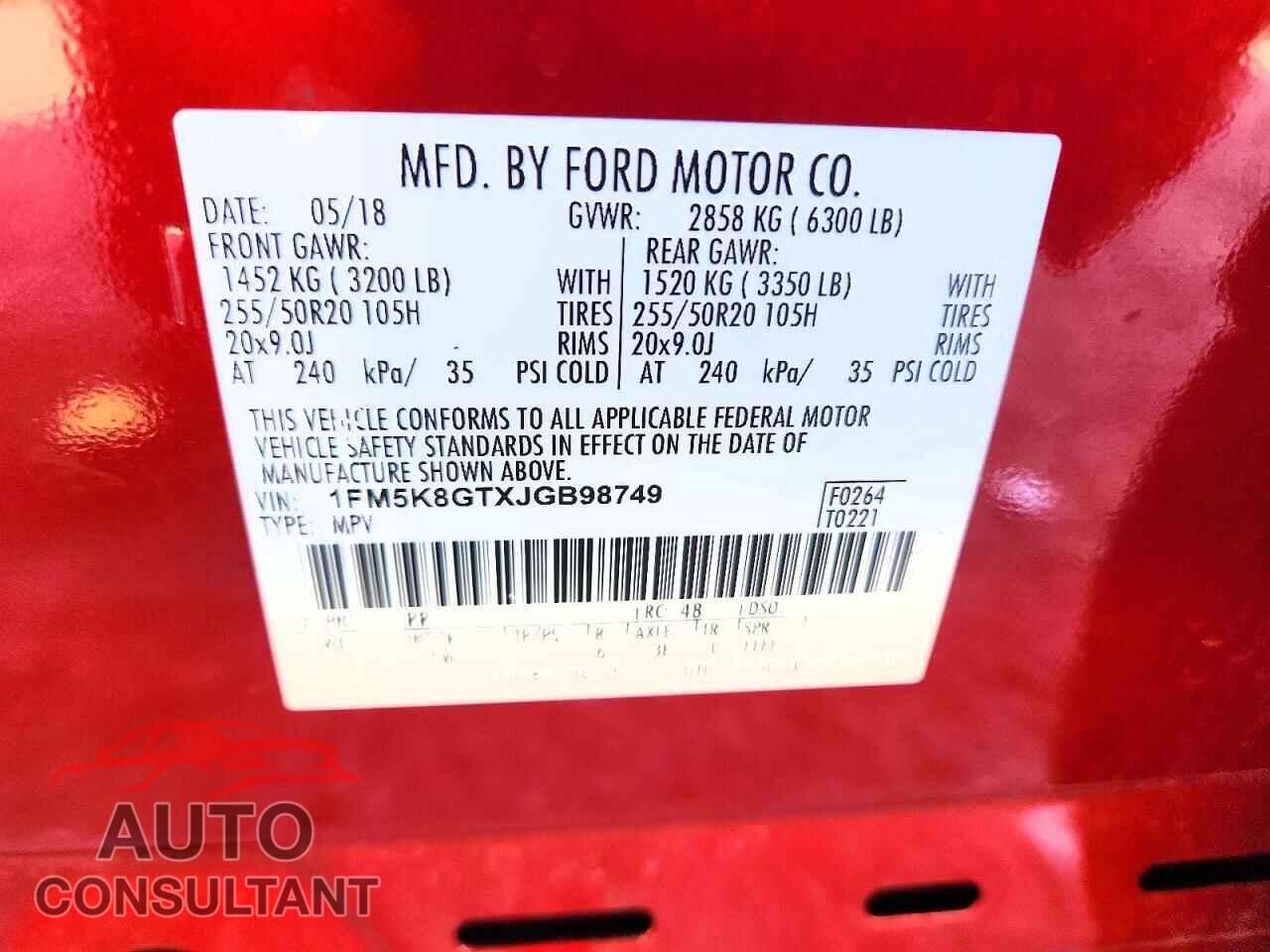 FORD EXPLORER 2018 - 1FM5K8GTXJGB98749