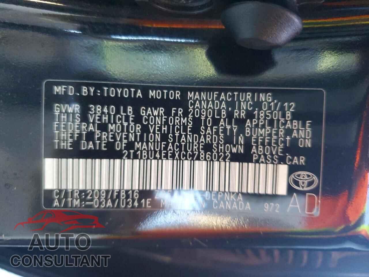 TOYOTA COROLLA 2012 - 2T1BU4EEXCC786022