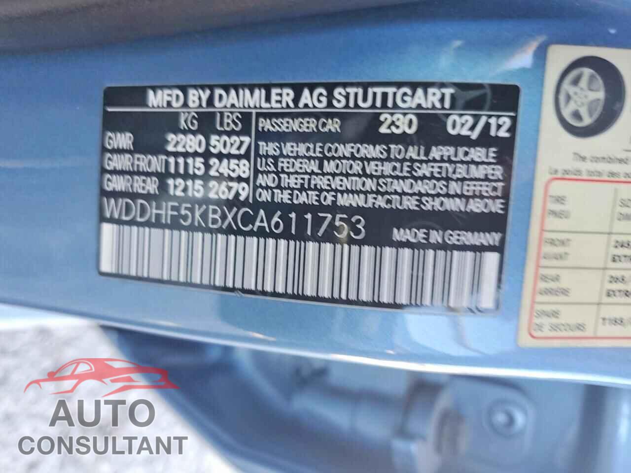 MERCEDES-BENZ E-CLASS 2012 - WDDHF5KBXCA611753