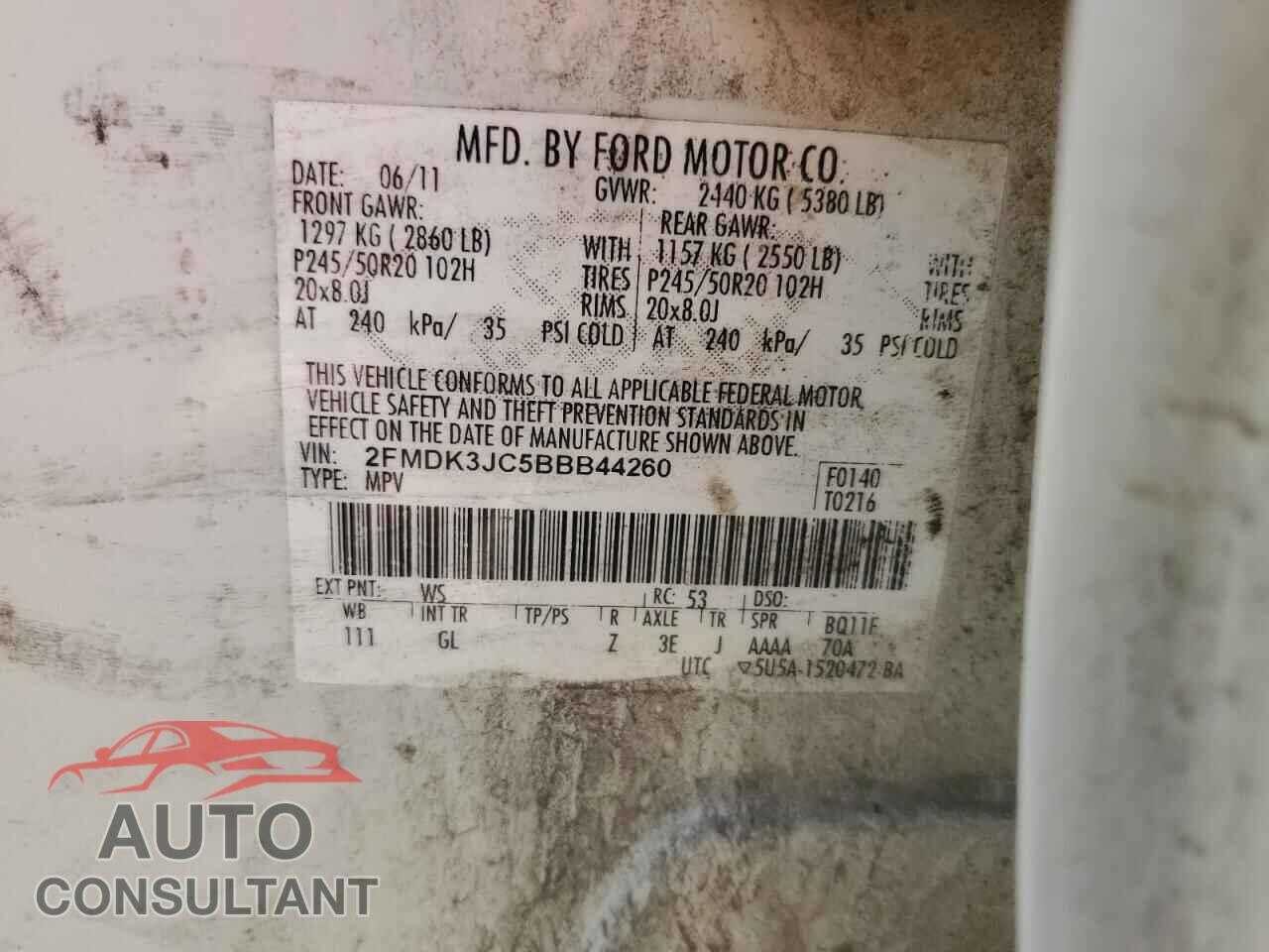 FORD EDGE 2011 - 2FMDK3JC5BBB44260