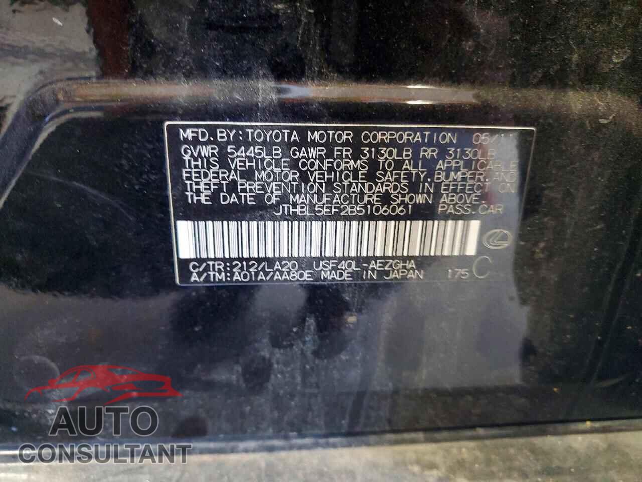 LEXUS LS460 2011 - JTHBL5EF2B5106061