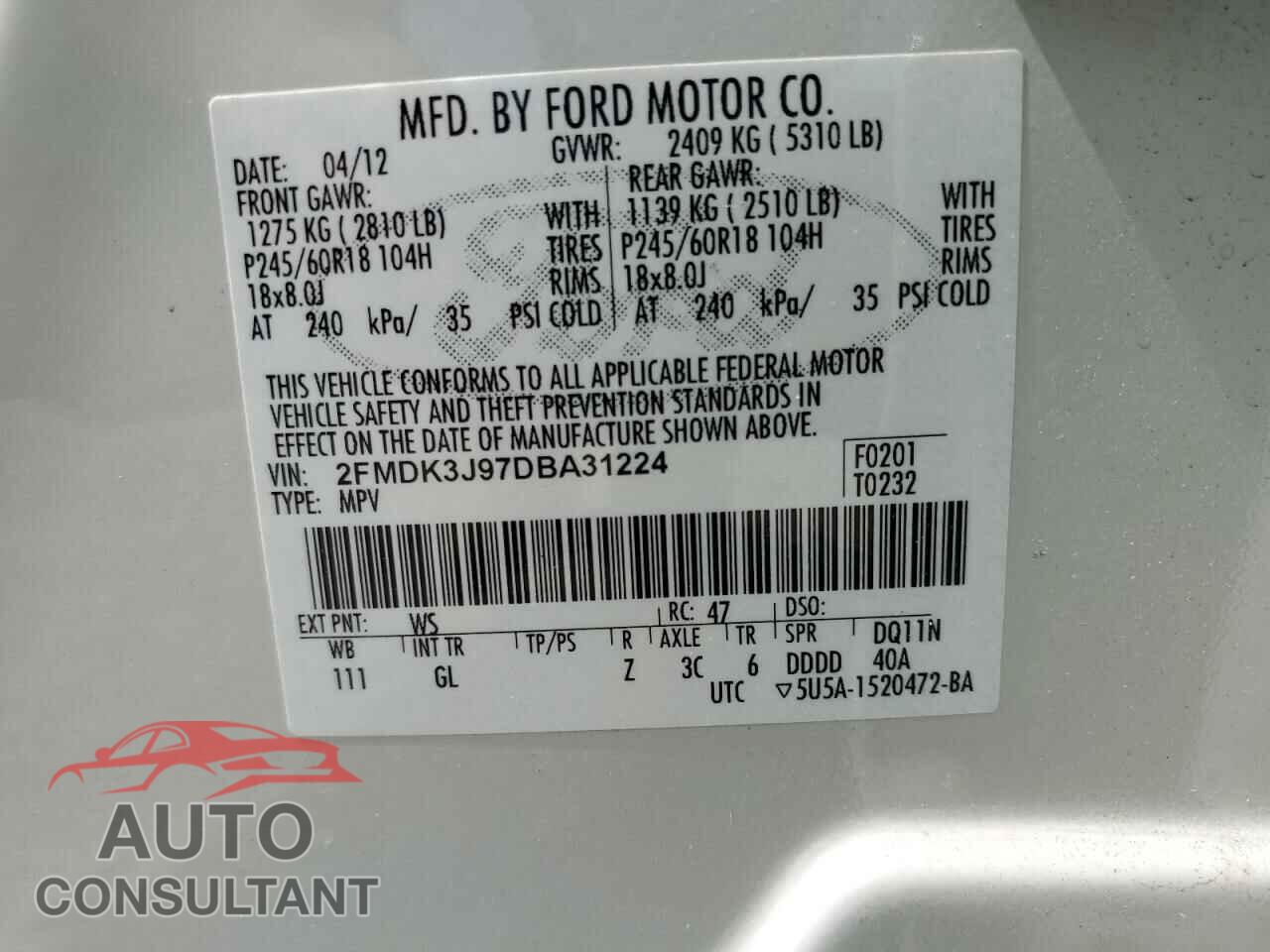 FORD EDGE 2013 - 2FMDK3J97DBA31224