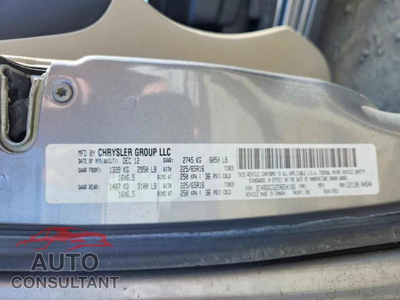 DODGE CARAVAN 2013 - 2C4RDGCG2DR654183