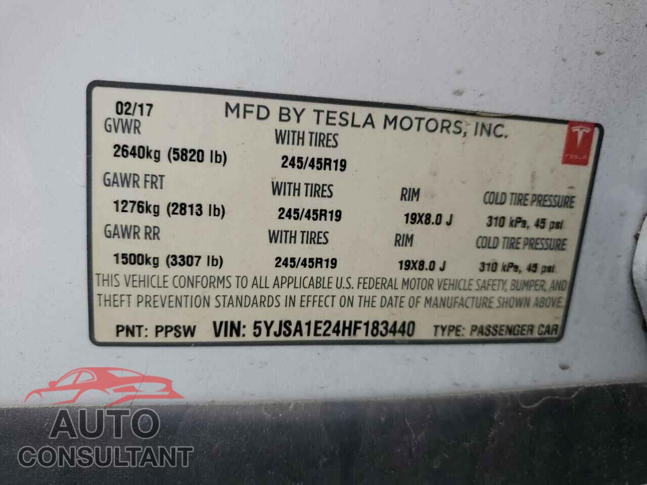 TESLA MODEL S 2017 - 5YJSA1E24HF183440