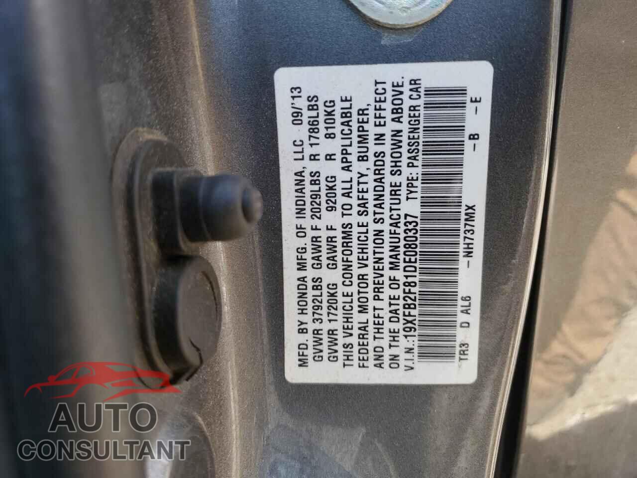 HONDA CIVIC 2013 - 19XFB2F81DE080337
