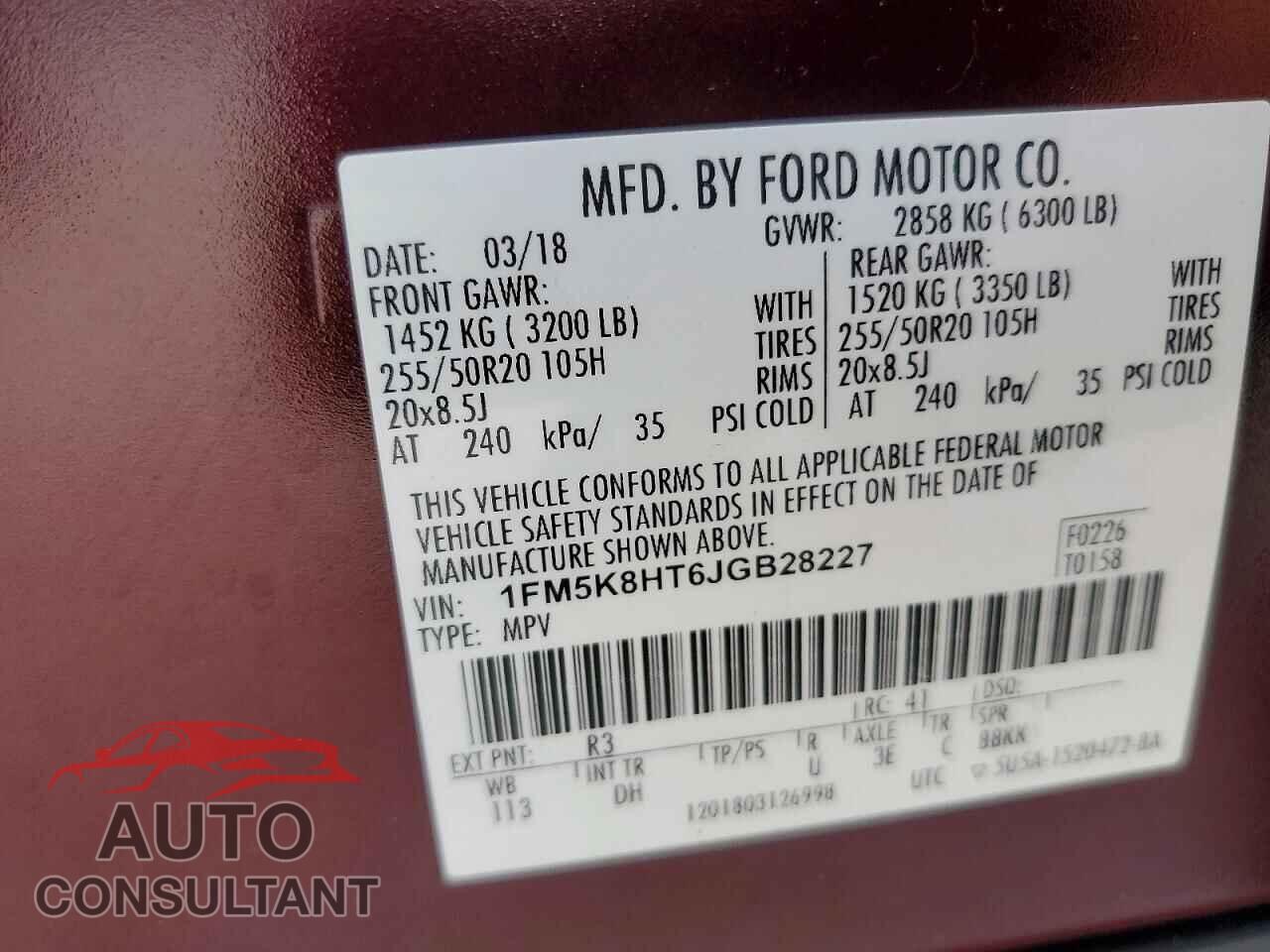 FORD EXPLORER 2018 - 1FM5K8HT6JGB28227