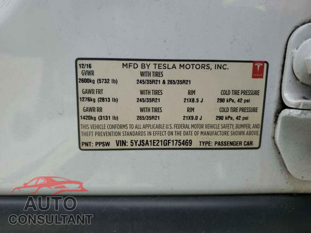 TESLA MODEL S 2016 - 5YJSA1E21GF175469
