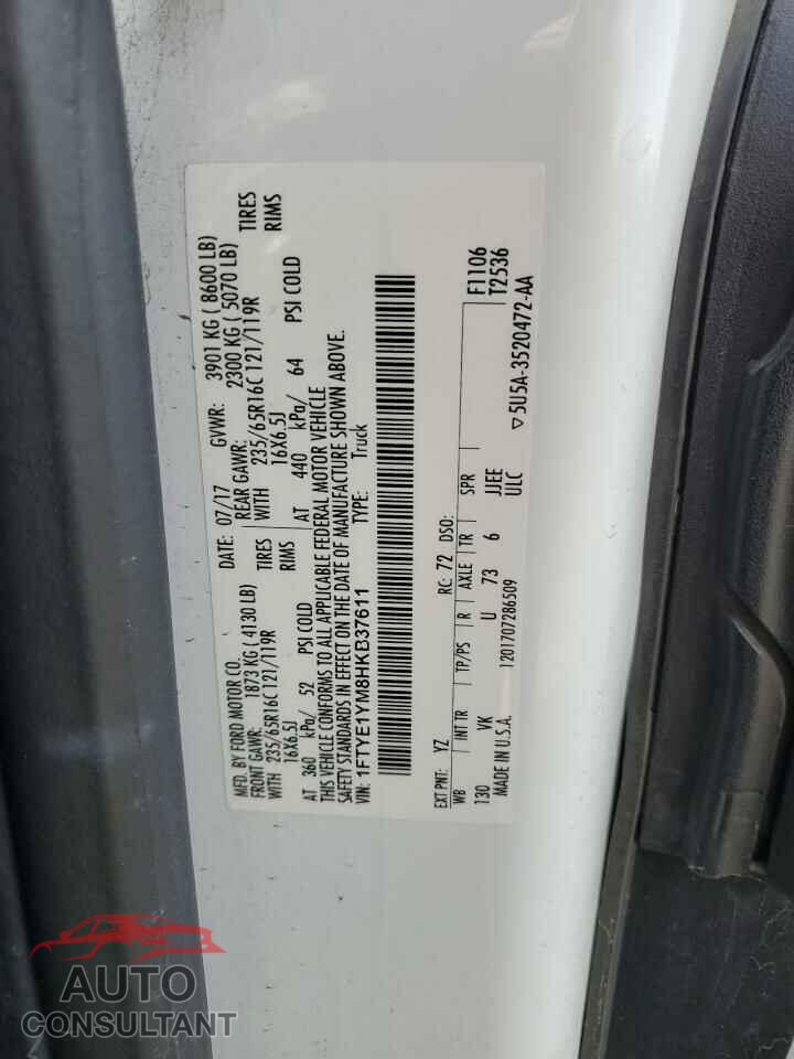 FORD TRANSIT 2017 - 1FTYE1YM8HKB37611