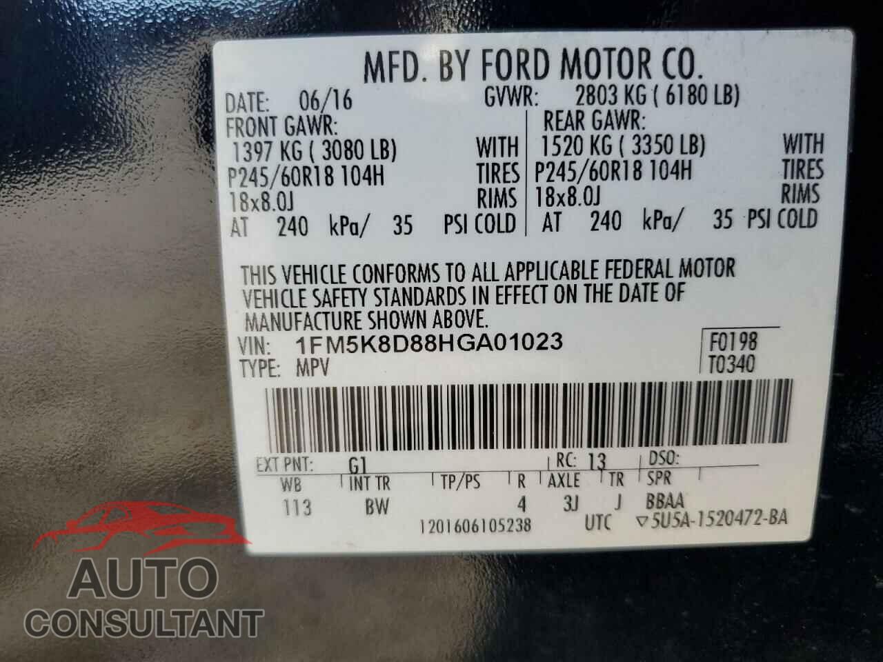 FORD EXPLORER 2017 - 1FM5K8D88HGA01023