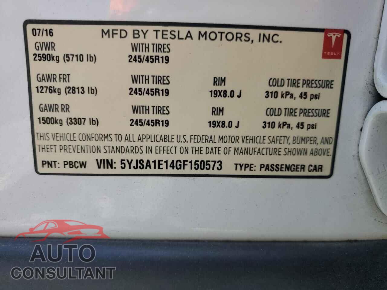 TESLA MODEL S 2016 - 5YJSA1E14GF150573