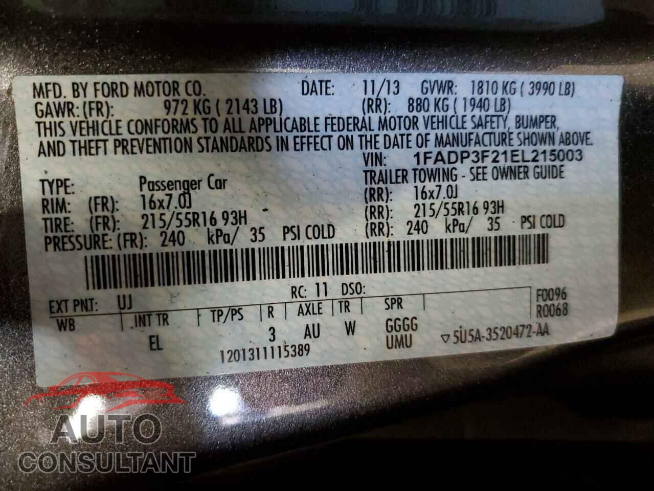 FORD FOCUS 2014 - 1FADP3F21EL215003