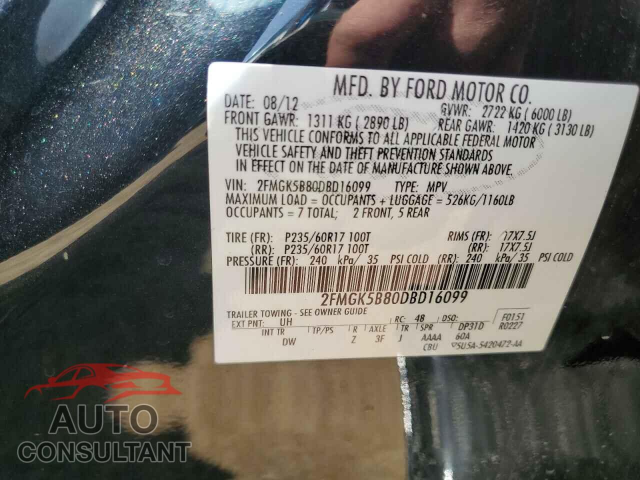 FORD FLEX 2013 - 2FMGK5B80DBD16099