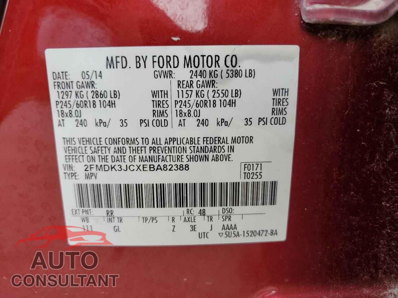 FORD EDGE 2014 - 2FMDK3JCXEBA82388