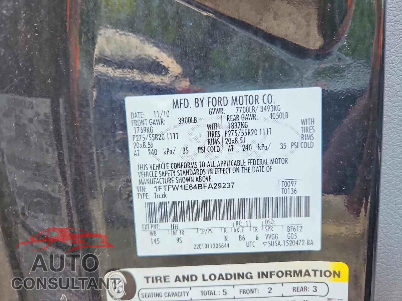 FORD F150 2011 - 1FTFW1E64BFA29237
