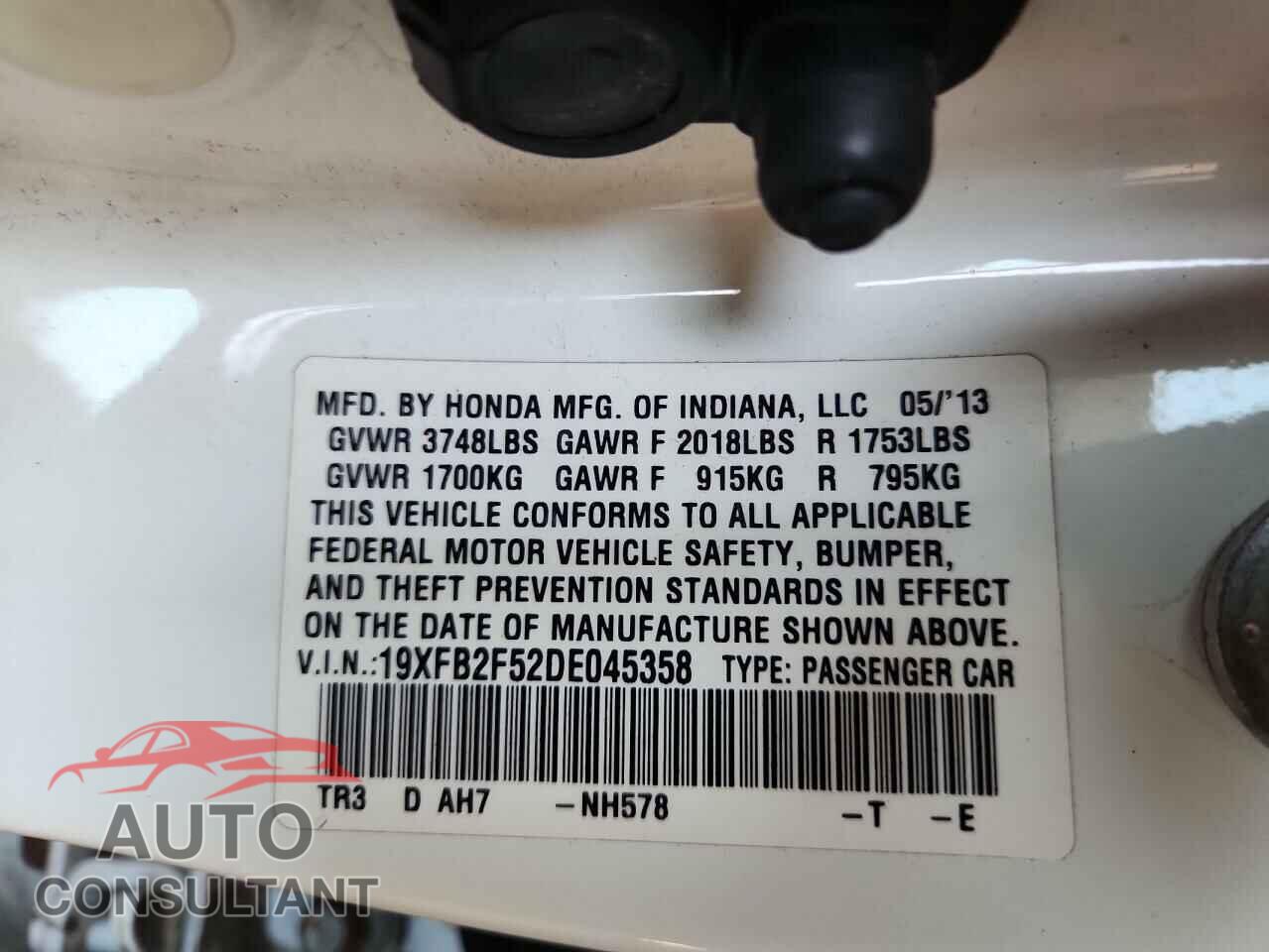 HONDA CIVIC 2013 - 19XFB2F52DE045358