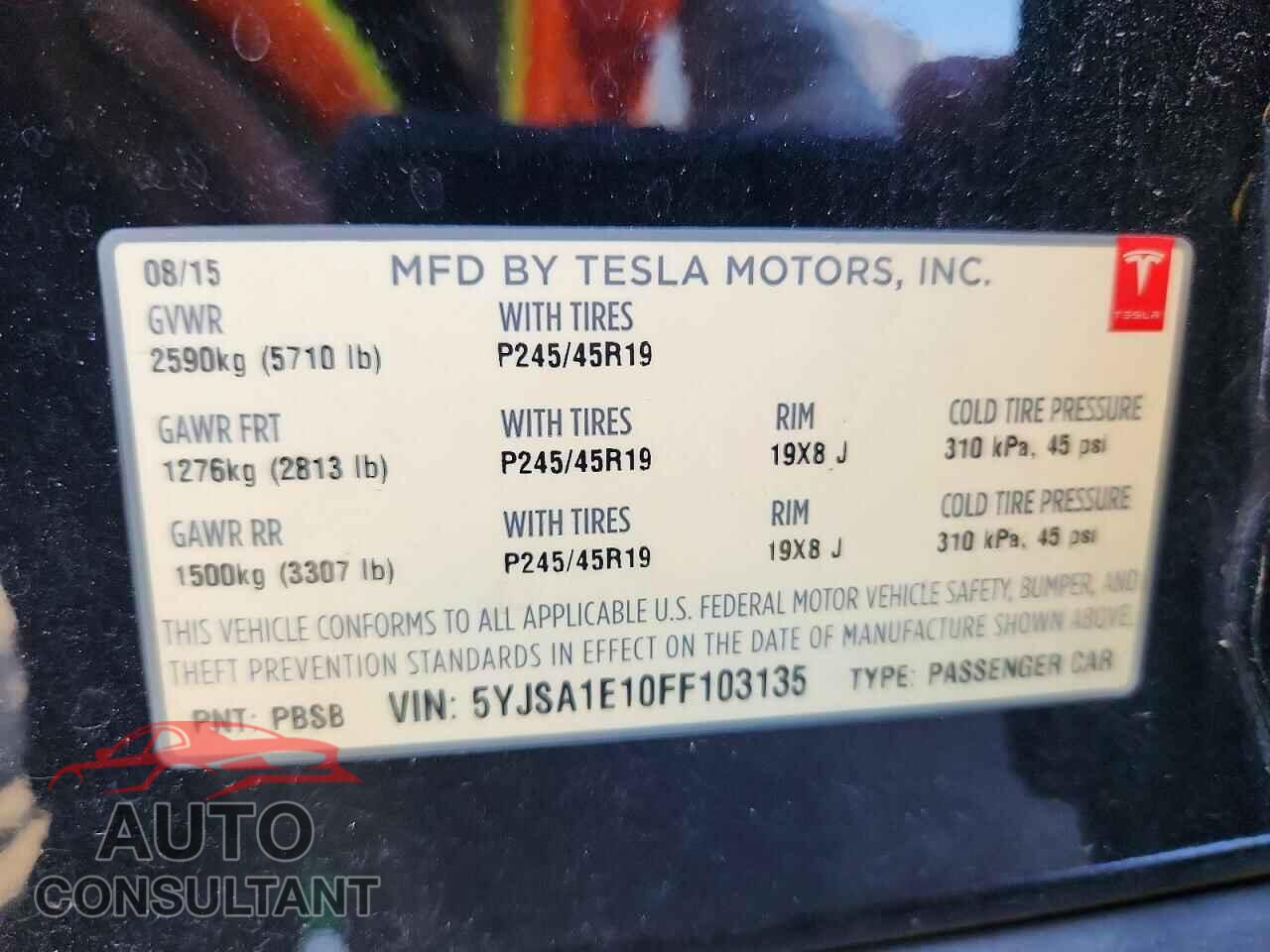 TESLA MODEL S 2015 - 5YJSA1E10FF103135