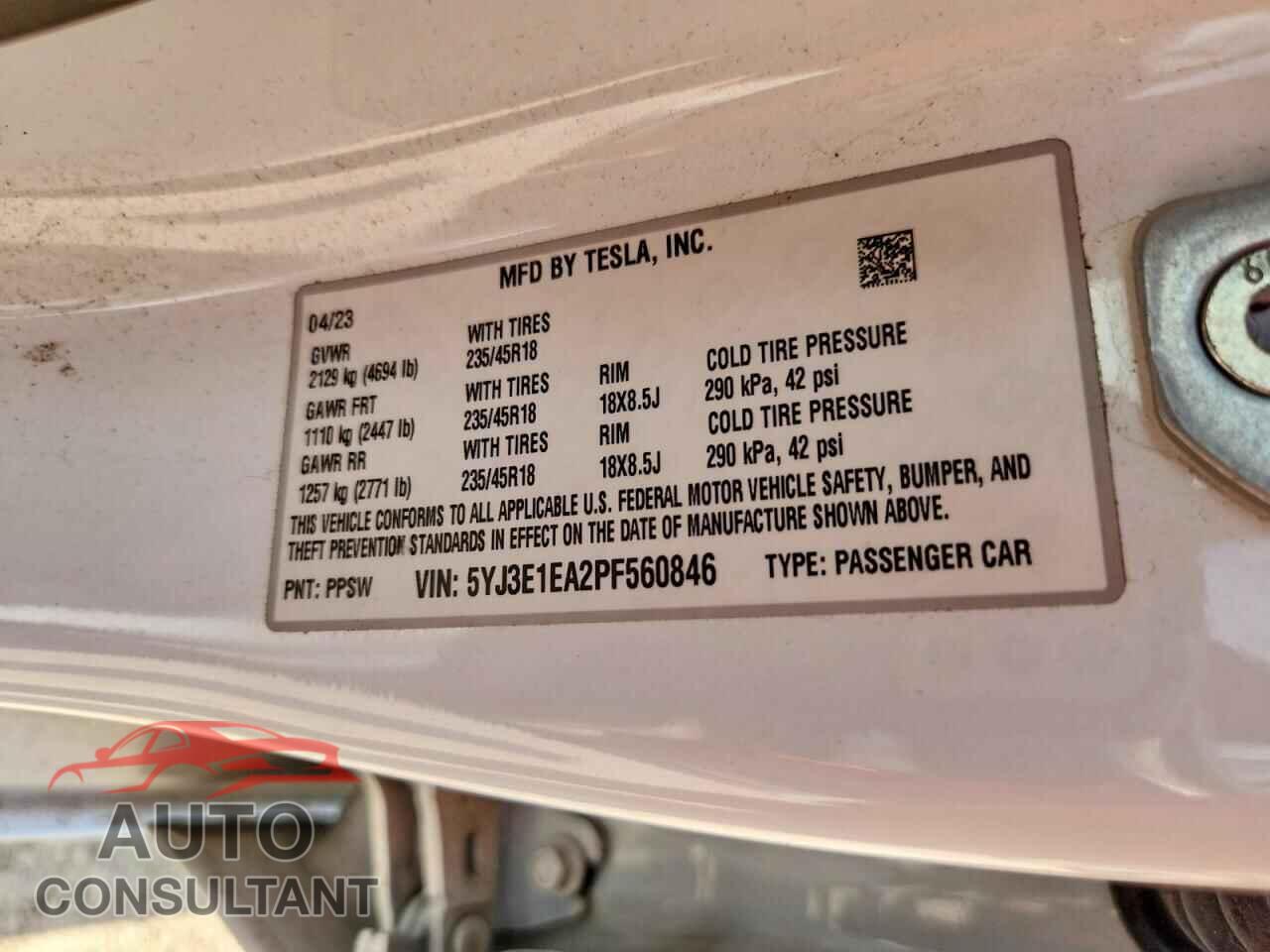 TESLA MODEL 3 2023 - 5YJ3E1EA2PF560846