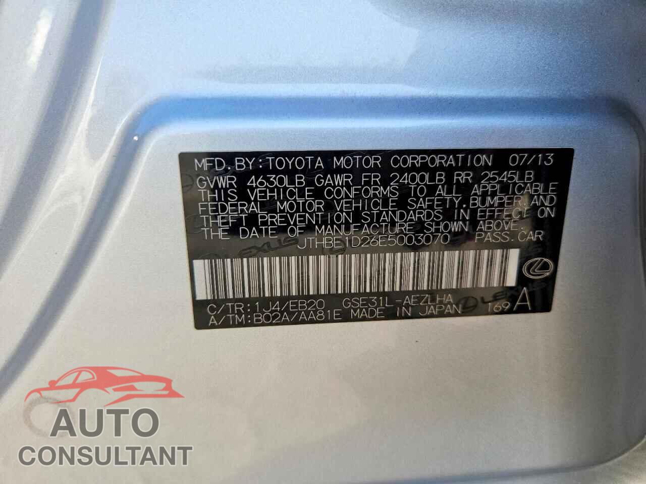 LEXUS IS 2014 - JTHBE1D26E5003070