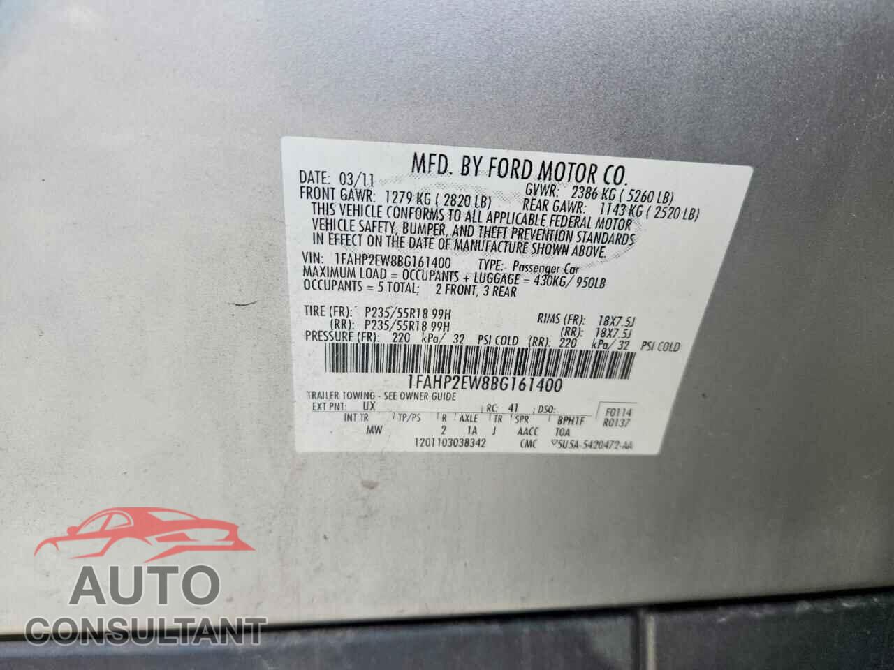 FORD TAURUS 2011 - 1FAHP2EW8BG161400