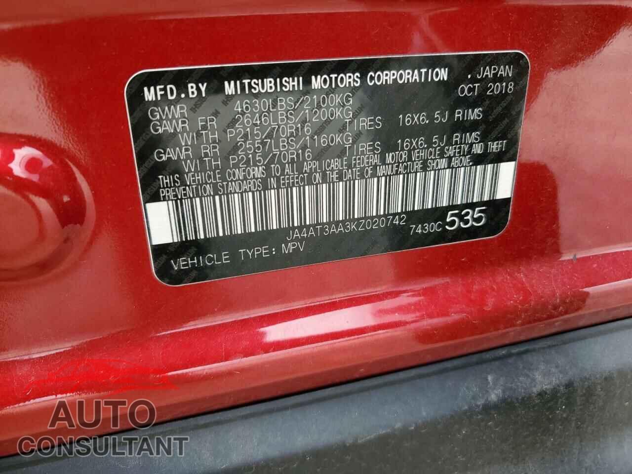 MITSUBISHI ECLIPSE 2019 - JA4AT3AA3KZ020742