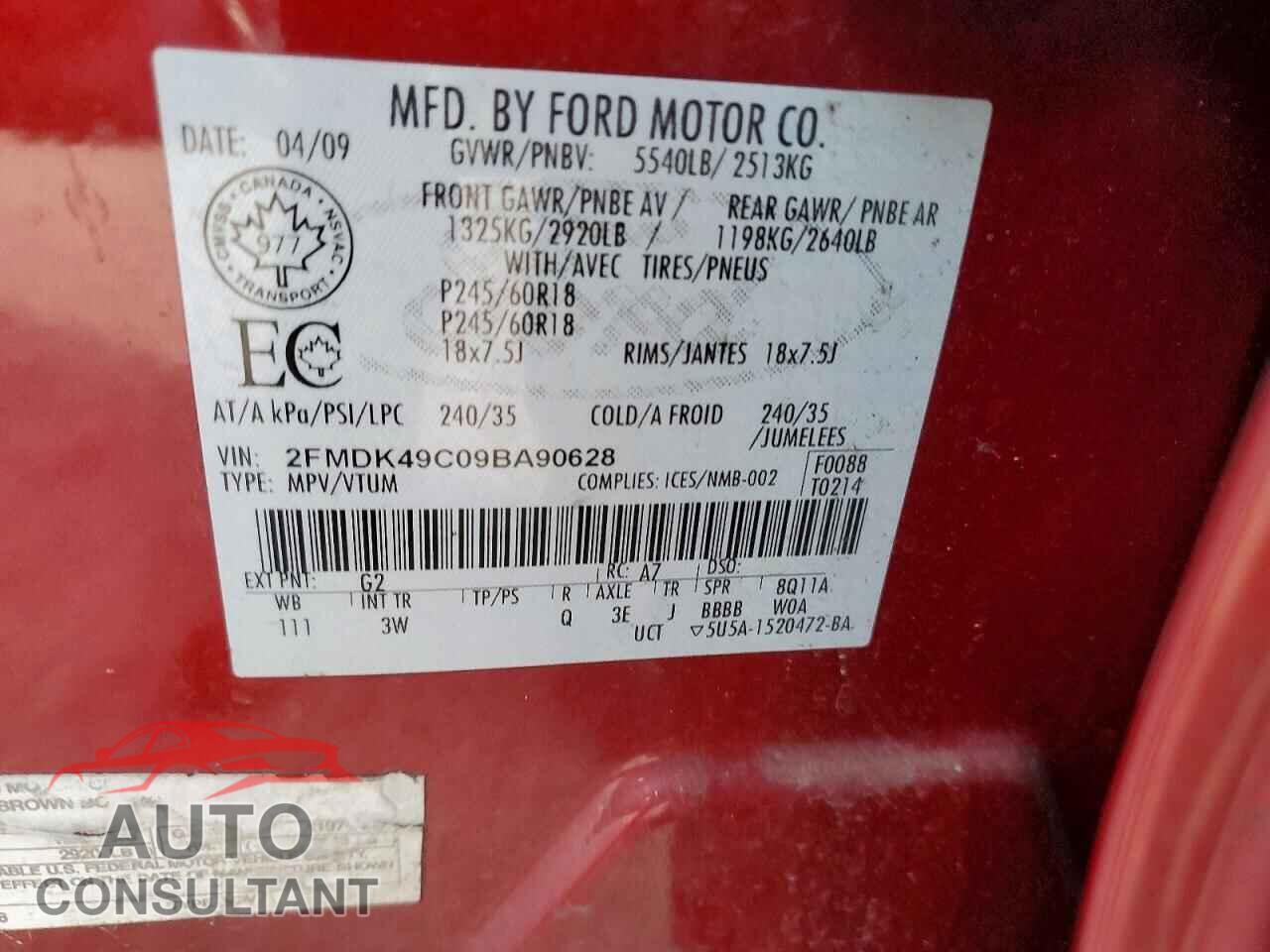 FORD EDGE 2009 - 2FMDK49C09BA90628