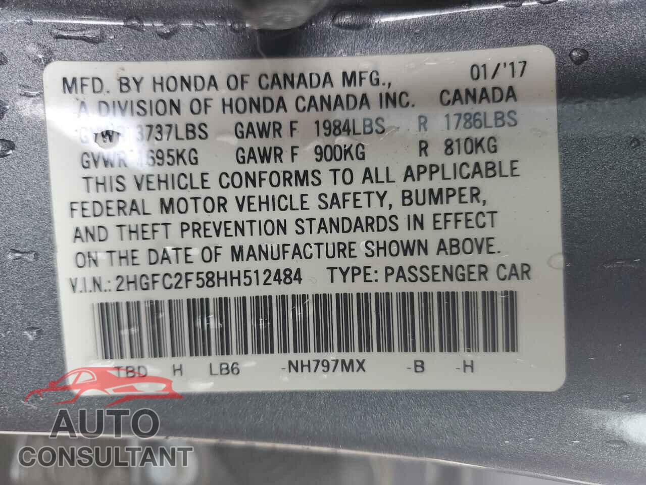 HONDA CIVIC 2017 - 2HGFC2F58HH512484