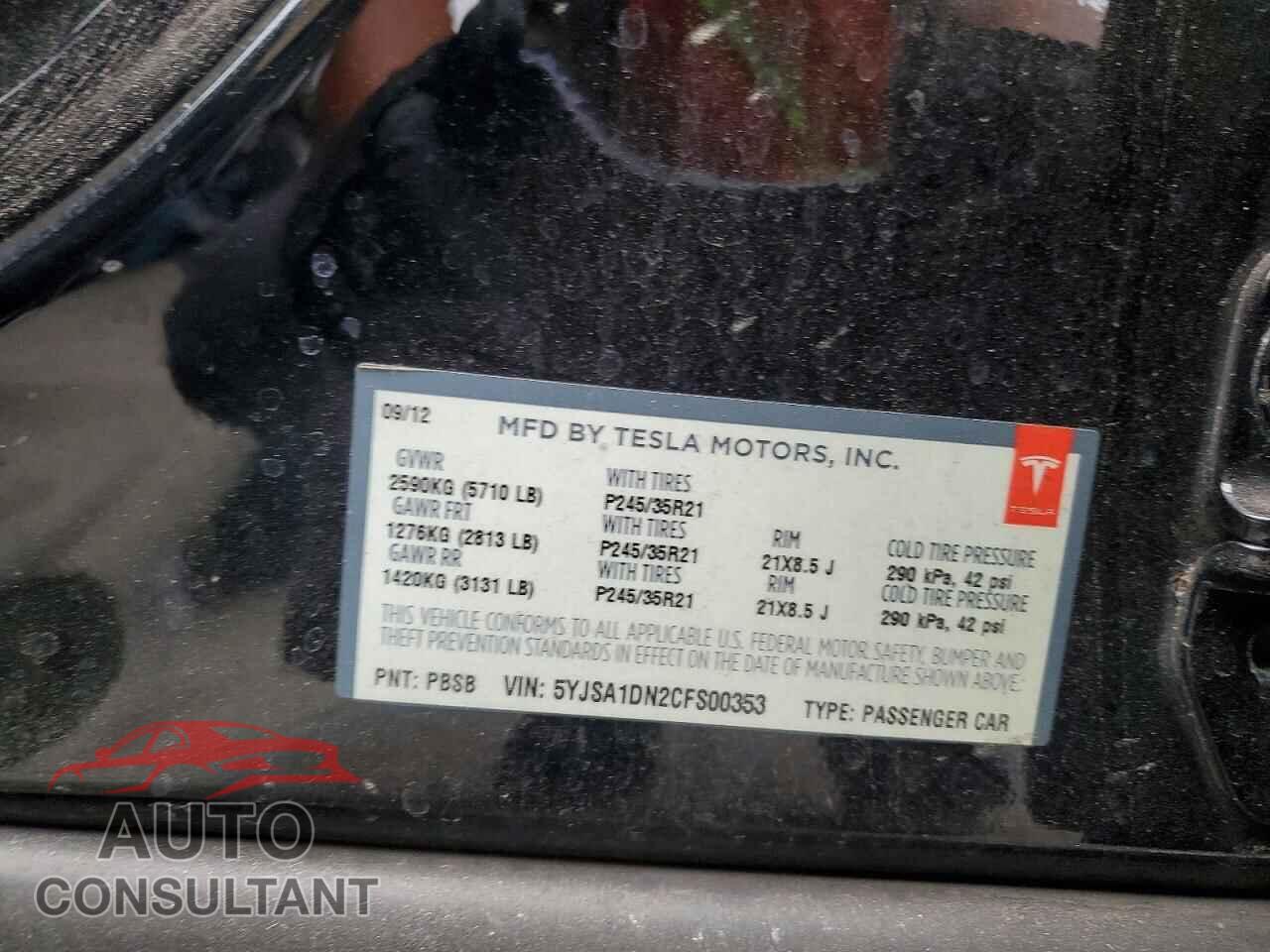 TESLA MODEL S 2012 - 5YJSA1DN2CFS00353