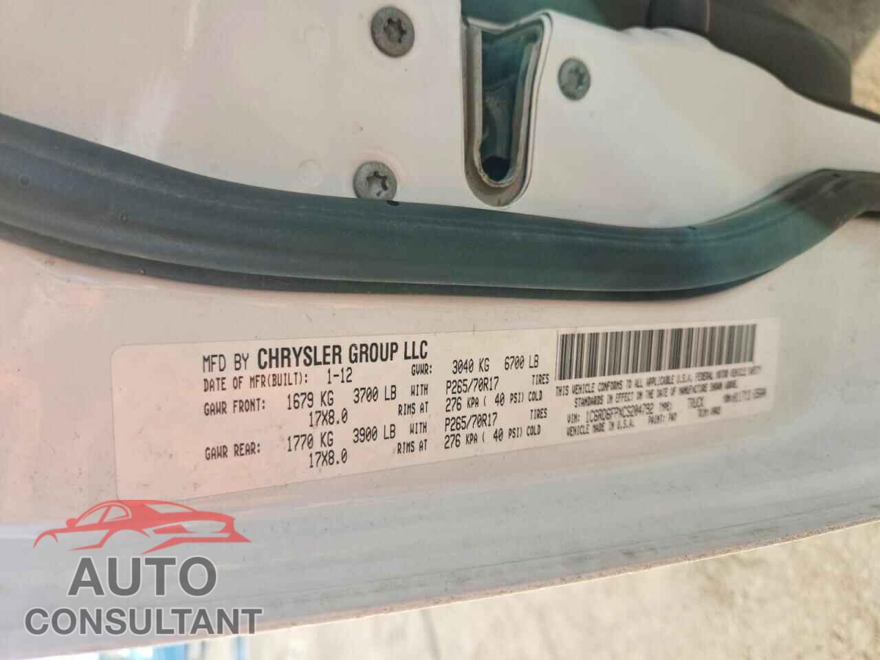 DODGE RAM 1500 2012 - 1C6RD6FPXCS204792
