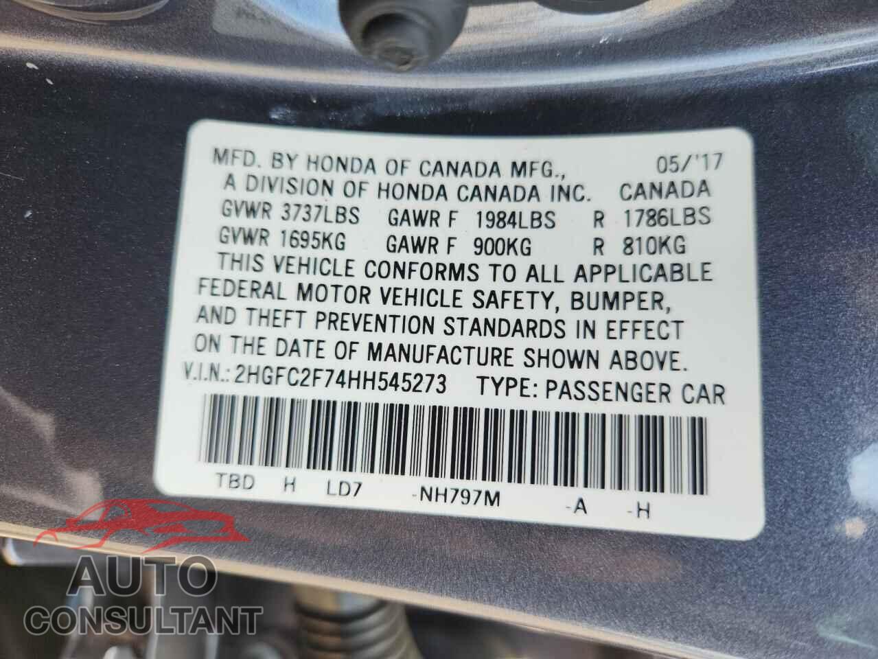 HONDA CIVIC 2017 - 2HGFC2F74HH545273