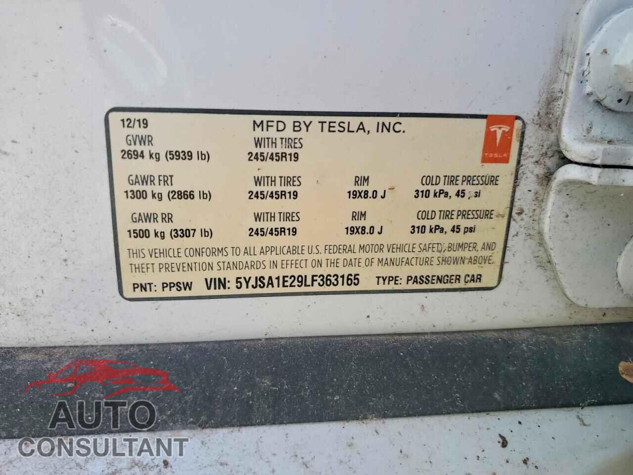 TESLA MODEL S 2020 - 5YJSA1E29LF363165