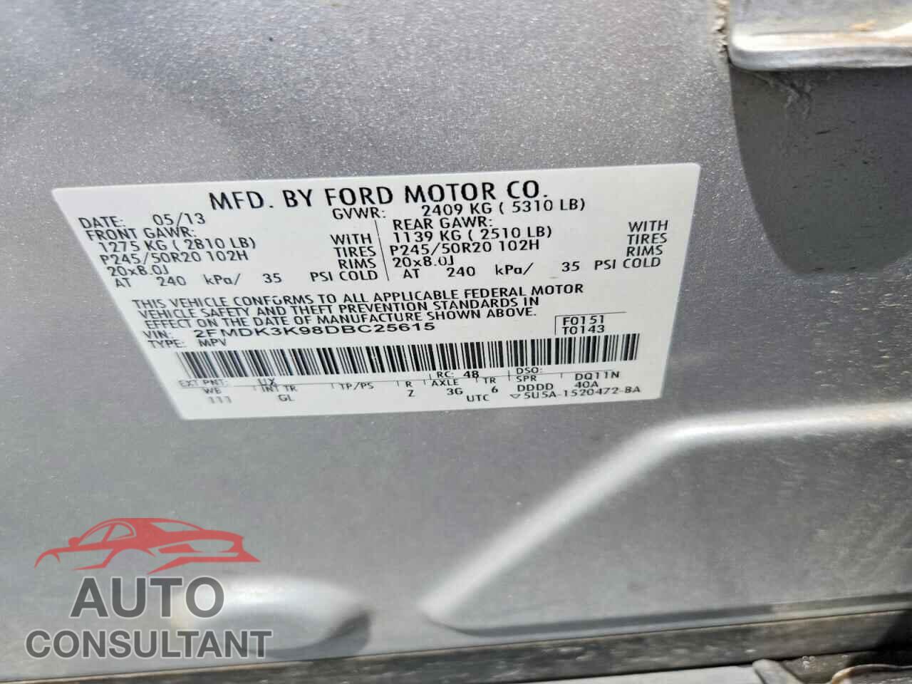 FORD EDGE 2013 - 2FMDK3K98DBC25615