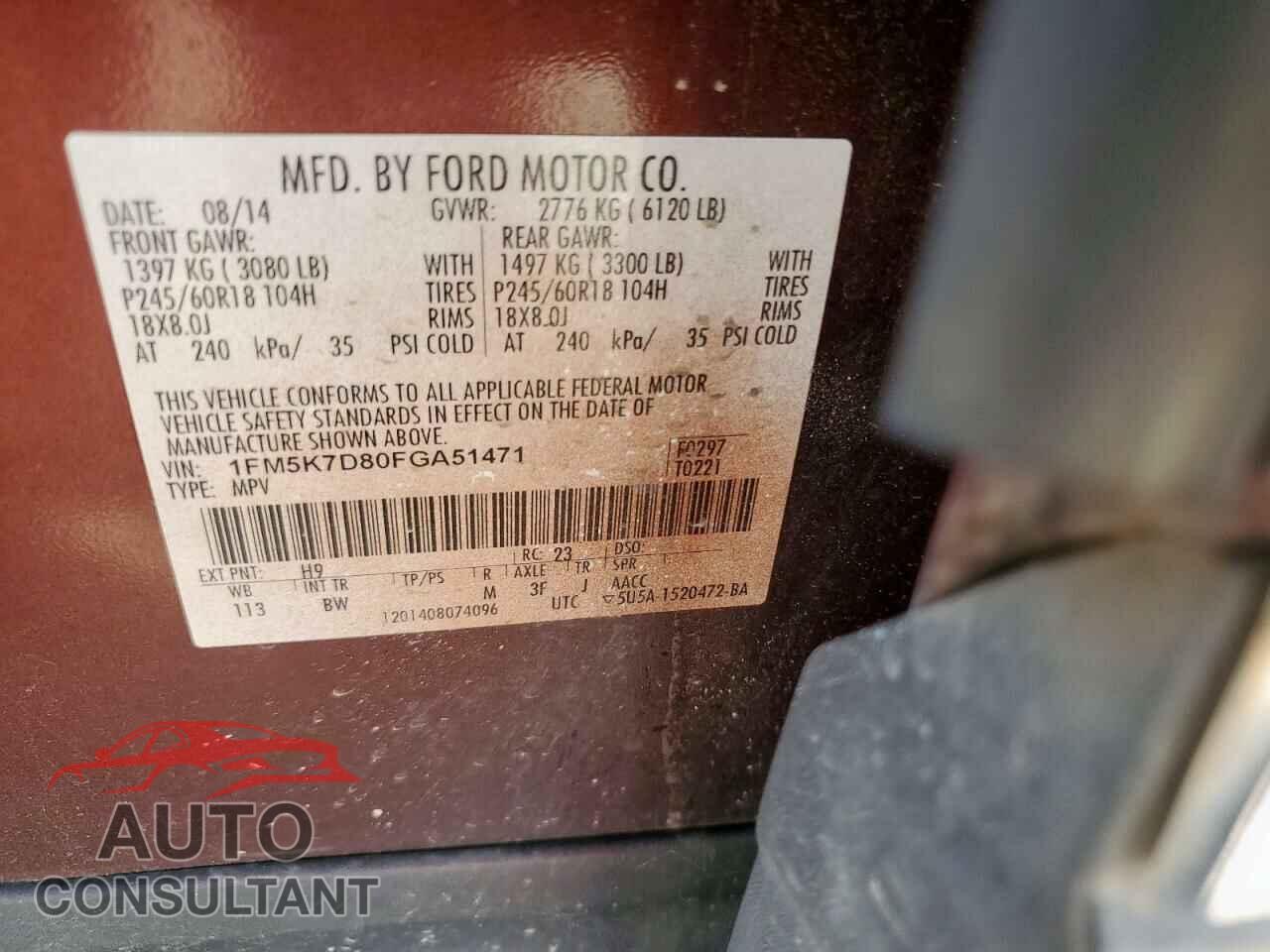 FORD EXPLORER 2015 - 1FM5K7D80FGA51471