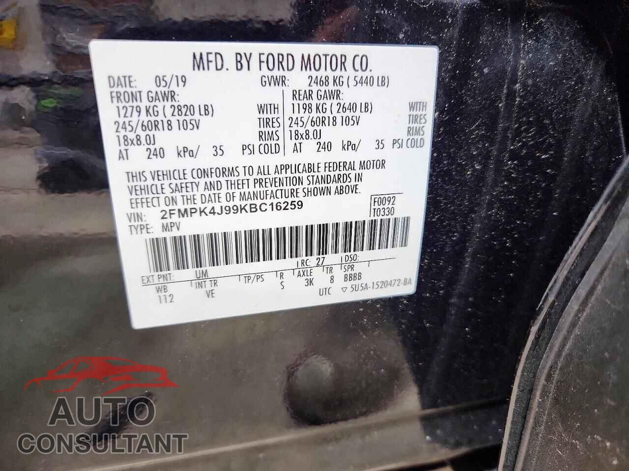 FORD EDGE 2019 - 2FMPK4J99KBC16259