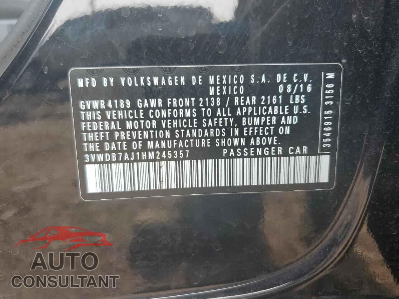 VOLKSWAGEN JETTA 2017 - 3VWDB7AJ1HM245357