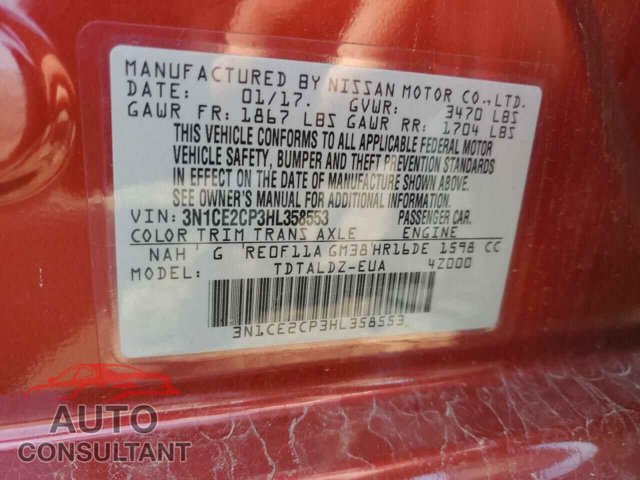 NISSAN VERSA 2017 - 3N1CE2CP3HL358553
