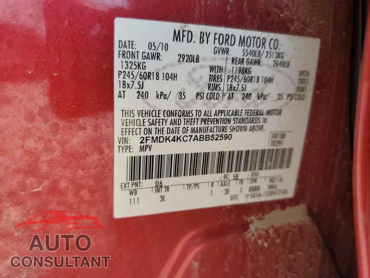 FORD EDGE 2010 - 2FMDK4KC7ABB52590
