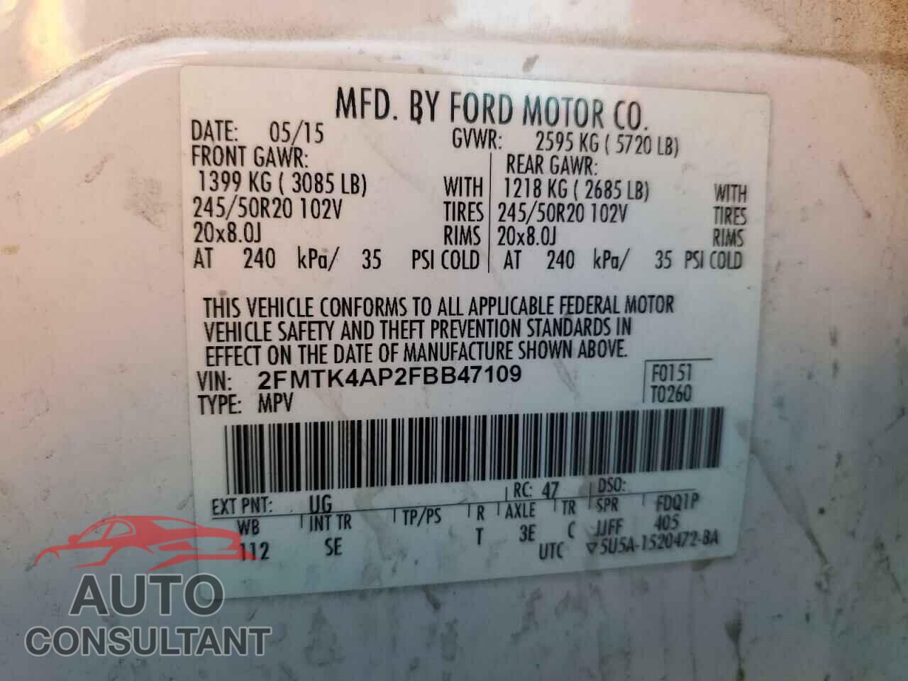 FORD EDGE 2015 - 2FMTK4AP2FBB47109