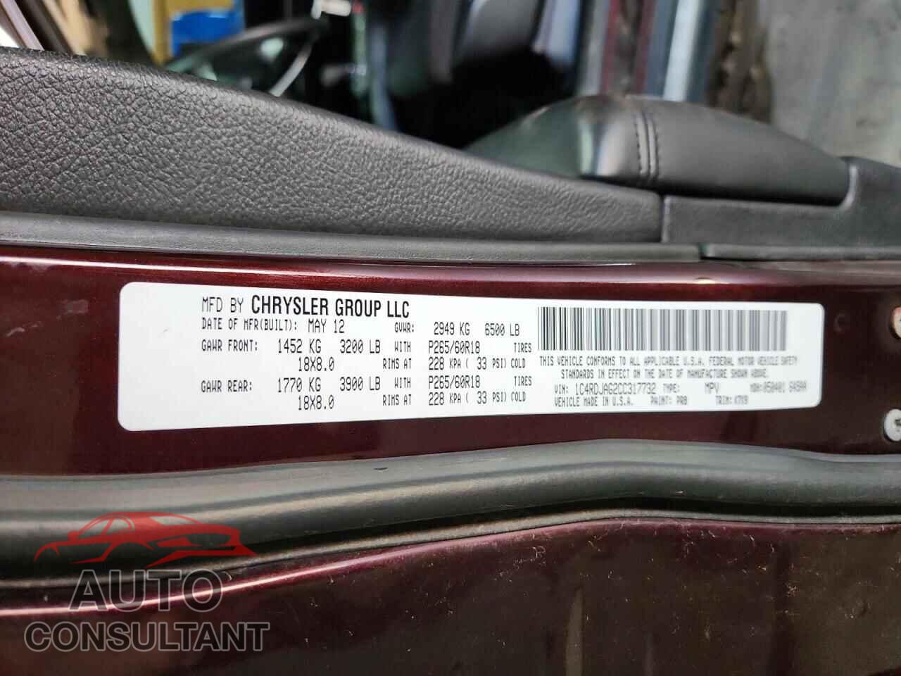 DODGE DURANGO 2012 - 1C4RDJAG2CC317732