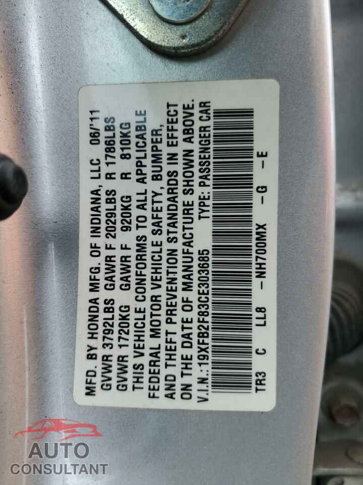 HONDA CIVIC 2012 - 19XFB2F83CE303685