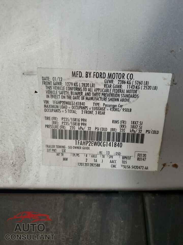 FORD TAURUS 2012 - 1FAHP2EW0CG141840