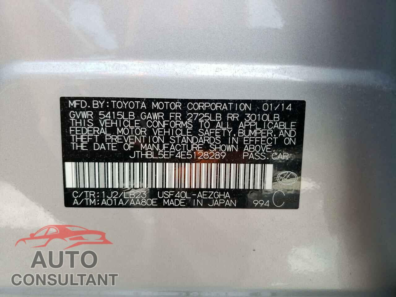 LEXUS LS460 2014 - JTHBL5EF4E5128289
