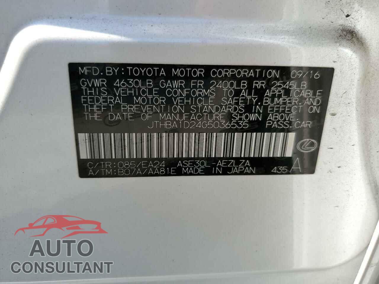 LEXUS IS 2016 - JTHBA1D24G5036535