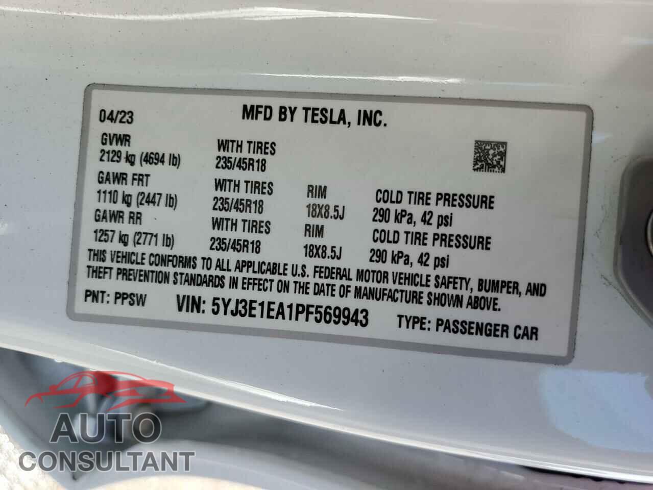 TESLA MODEL 3 2023 - 5YJ3E1EA1PF569943