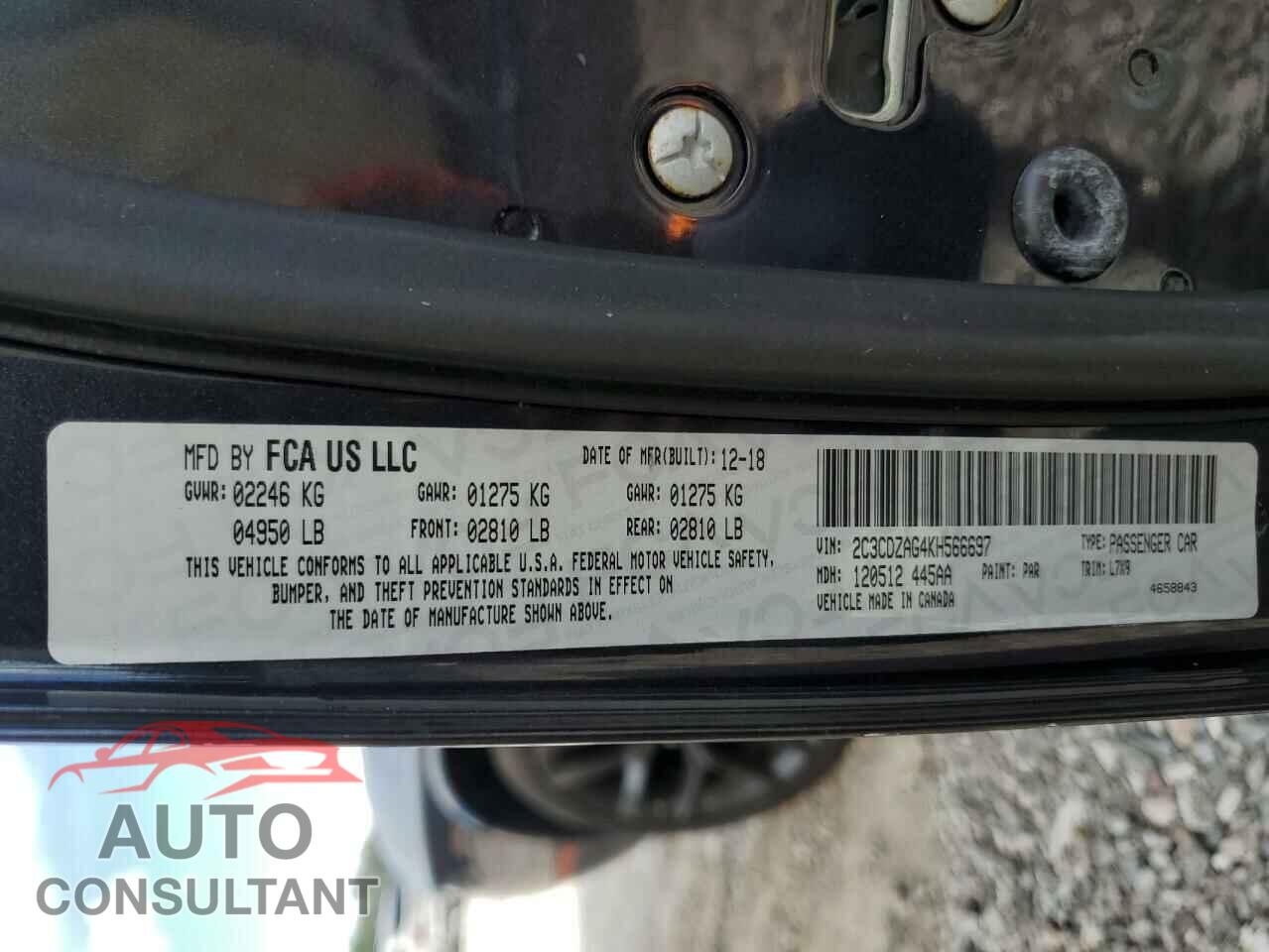 DODGE CHALLENGER 2019 - 2C3CDZAG4KH566697