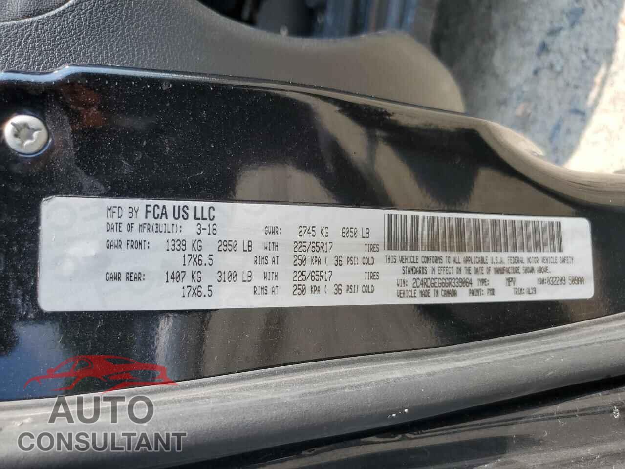 DODGE CARAVAN 2016 - 2C4RDGEG6GR339064