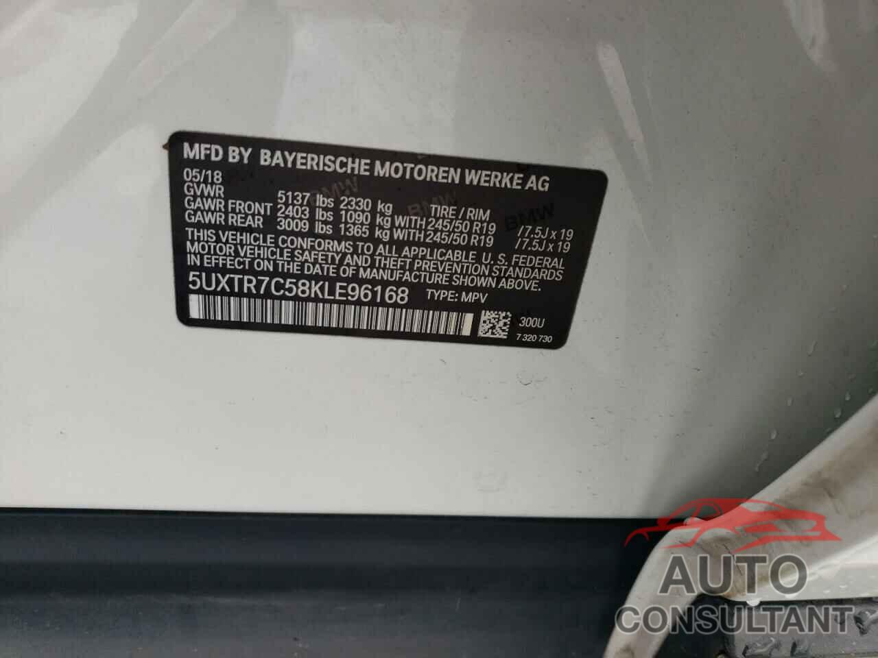 BMW X3 2019 - 5UXTR7C58KLE96168