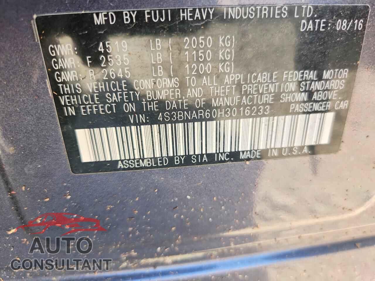 SUBARU LEGACY 2017 - 4S3BNAR60H3016233