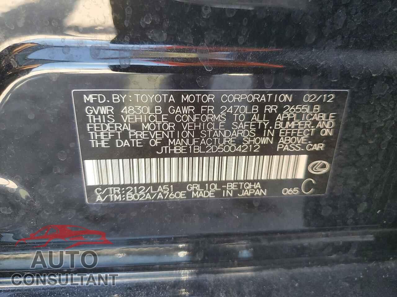 LEXUS GS350 2013 - JTHBE1BL2D5004212