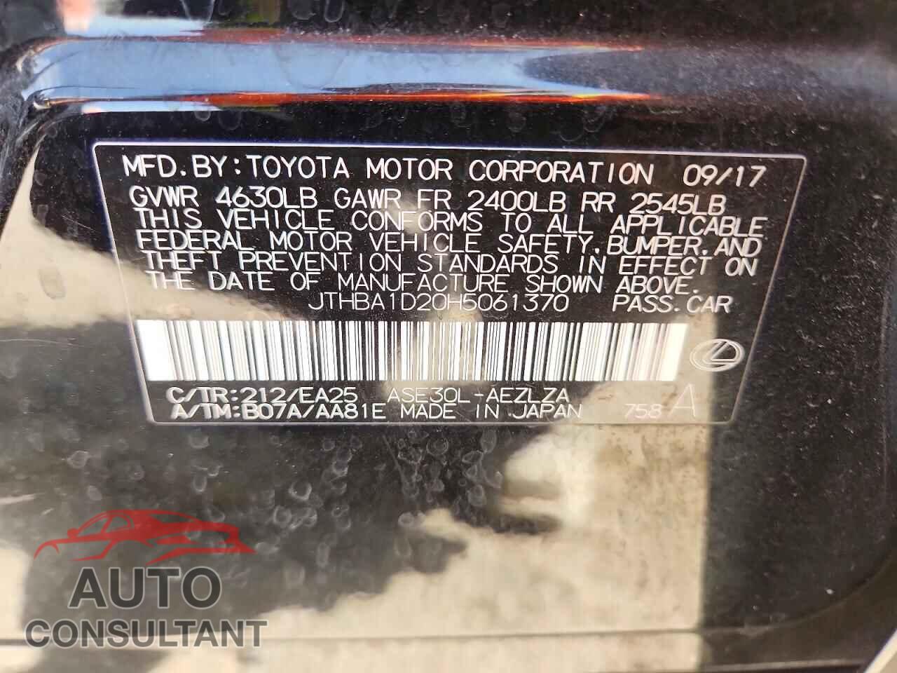 LEXUS IS 2017 - JTHBA1D20H5061370